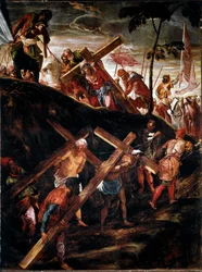 La montée au Calvaire (Le Chemin de croix) (Le Portement de croix). Peinture de Jacopo Robusti, dit le Tintoretto (1518-1594), 1566-1567. 515 x 390 cm. Venise, Scuola di San Rocco