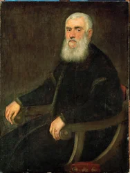 Homme à la barbe blanche dans un fauteuil (huile sur toile)