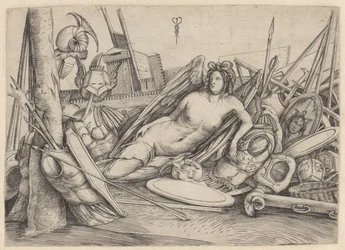 Victoire reposant parmi les trophées de guerre