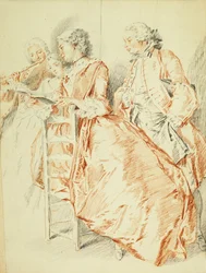 Une fête musicale : un flûtiste et deux dames tenant un livre de chansons, un gentleman derrière