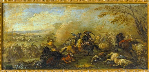 Une bataille entre chrétiens et musulmans ... (huile sur toile)