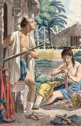 Homme et femme indiens Creek dans le village