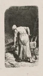Femme écrasant du lin