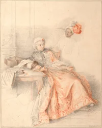 Jeune dame lisant et un page