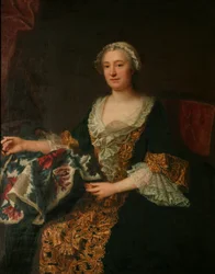 La marquise de Castellane avec sa broderie, après 1743 (huile sur toile)