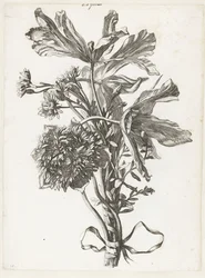 Bouquet avec tulipes fanées, une anémone et immortelles (Diverses Fleurs mises en Bouquets)