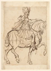 Chef militaire à cheval, allant vers la droite