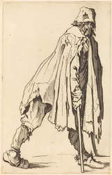 Mendiant avec béquilles et casquette