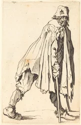 Mendiant avec béquilles et casquette