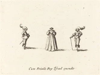 Dame vue de dos, et deux messieurs