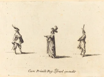 Dame avec un chapeau à plumes, et deux gentilshommes