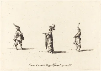 Dame au chapeau à plumes, et deux gentilshommes, probablement 1634