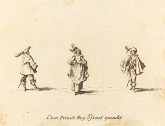 Dame avec des plumes, et deux messieurs