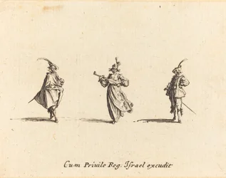 Dame avec un instrument à cordes, et deux gentilshommes