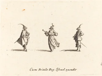Dame avec un instrument à cordes, et deux gentilshommes