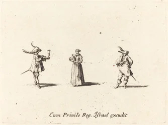 Dame avec bouteille de vin, et deux messieurs, probablement 1634