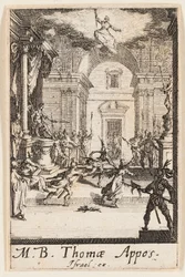 Martyre de saint Thomas, planche six des Martyres des Apôtres