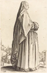 Noble femme portant un voile et une robe bordée de fourrure