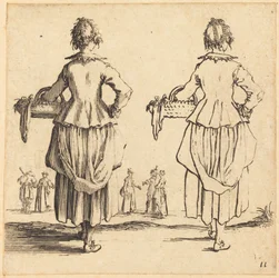 Paysanne avec panier, vue de dos