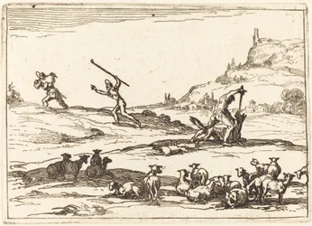 Bergers défendant leurs troupeaux