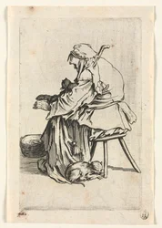 Les mendiants : Vieille femme et chats, vers 1623