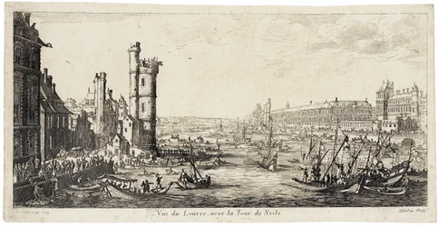 Vue de la Seine sur le Louvre à droite ... (eau-forte)