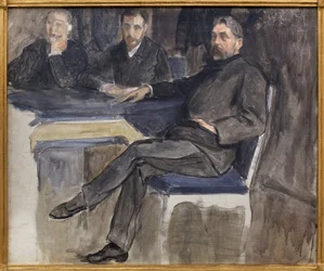 Étude pour le portrait de Stéphane Mallarmé (1842-1898) et ses amis de La Revue Indépendante. Peinture par Jacques Émile Blanche (1861-1942), huile sur toile