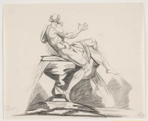 Figure masculine barbu avec vêtements vue de dos sur une fontaine