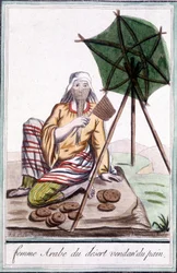 Femme arabe du désert vendant du pain - dans "Encyclopedia of Travels" de Grasset St Sauveur, éd. 1796
