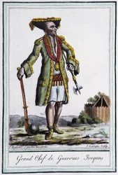 Grand Chef des Guerriers Iroquois - dans "Encyclopedia of Travels" de Grasset St Sauveur, Paris