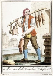 Marchand de viande à Naples - dans « Encyclopédie des voyages » par Grasset St Sauveur, Paris
