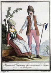 Paysans de Fiume (Croatie) - dans "Encyclopédie des voyages" par Grasset St Sauveur, éd. 1796 (gravure)
