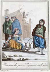 Récréation des jeunes russes sur une luge (Russes)