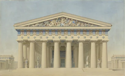 Temple T à Sélinonte (Sicile), élévation restituée de la façade principale