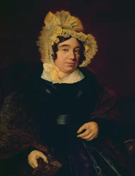Portrait de Mme Edward Cross en robe de satin foncé avec un châle Paisley, 1838
