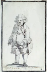 Révolution française : Caricature de Mirabeau-Tonneau, André Boniface Louis Riquetti (1754-1792), vicomte de Mirabeau, surnommé Mirabeau-Tonneau à cause de sa corpulence. Dessin à l