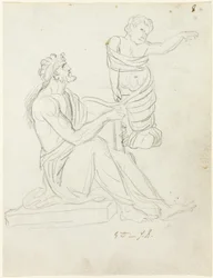 Homme assis et bébé emmailloté