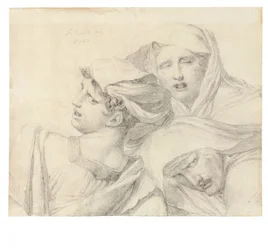 Trois femmes en tenue classique, buste, avec des expressions angoissées, 1819