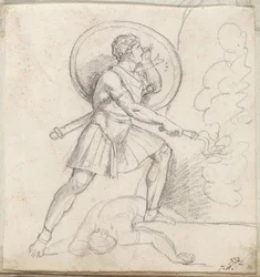 Guerrier avec un bouclier et une torche