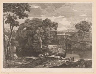 Paysage fluvial avec une charrette de foin au premier plan