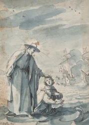 Le sauvetage du marin Andrea, étude préparatoire pour une gravure de Christian Sas