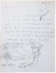 Lettre autographe avec dessins