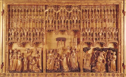 Retable des Saints et Martyrs, panneau central la décapitation de Saint Jean-Baptiste, le Martyre de Sainte Catherine d