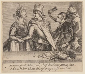 Un jeune homme entre une jeune femme et une vieille femme, extrait de Unequal Lovers (Amoureux inégaux)