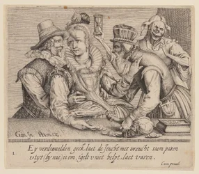 Une jeune femme entre un jeune homme et un vieil homme, extrait de Unequal Lovers (Amoureux inégaux)