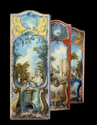 Mobilier : écran de peinture sur papier marouflé par Jacques de Lajoue (XVIIIe siècle)