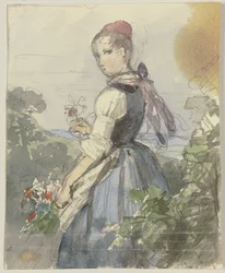 Jeune paysanne dans le jardin
