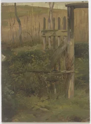 Portail de jardin menant au champ