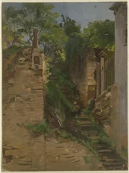 Escalier de jardin entre deux murs
