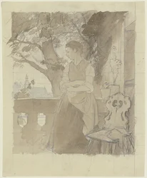 Jeune fille sur la véranda